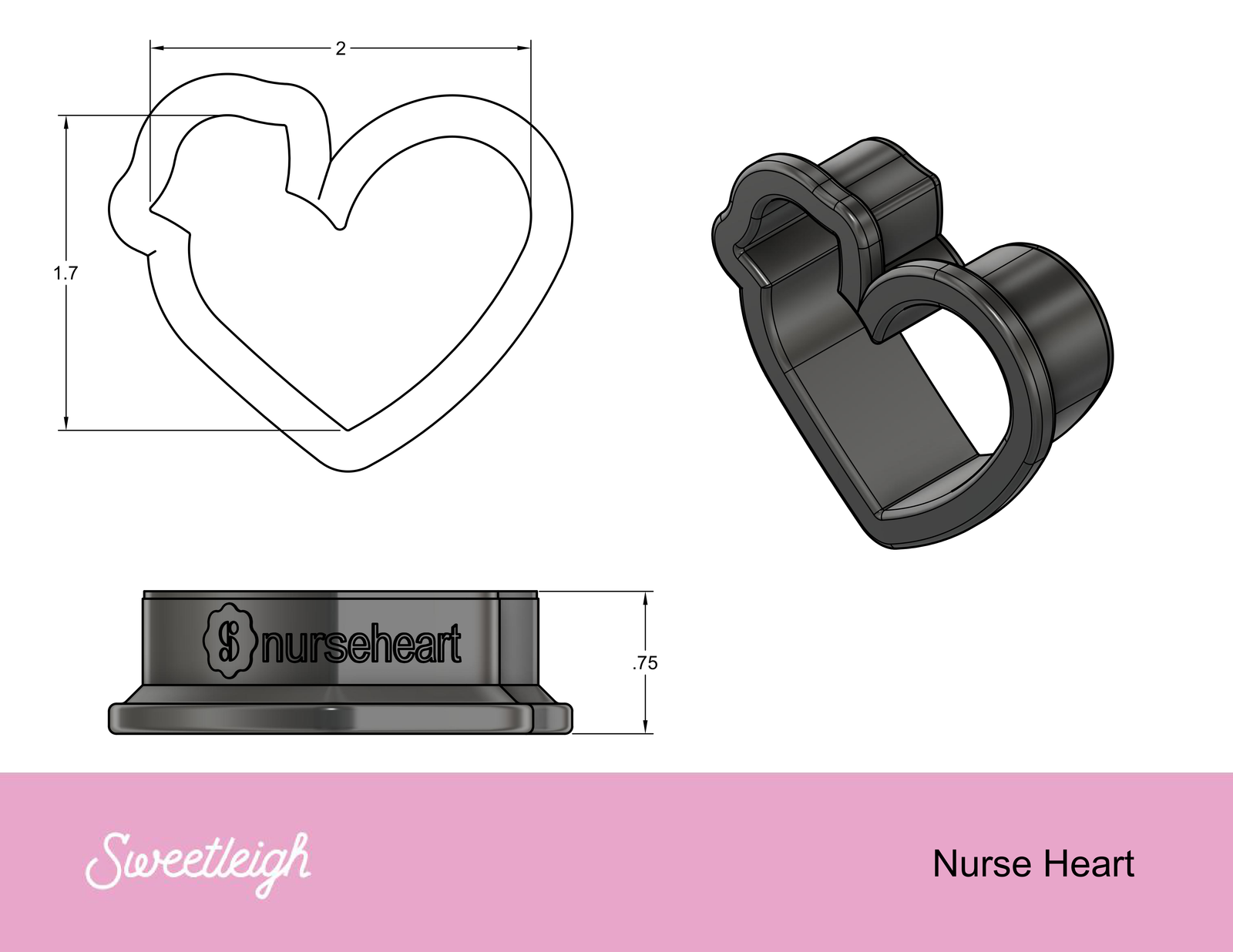 Nurse Heart Cookie Cutter - Sweetleigh 