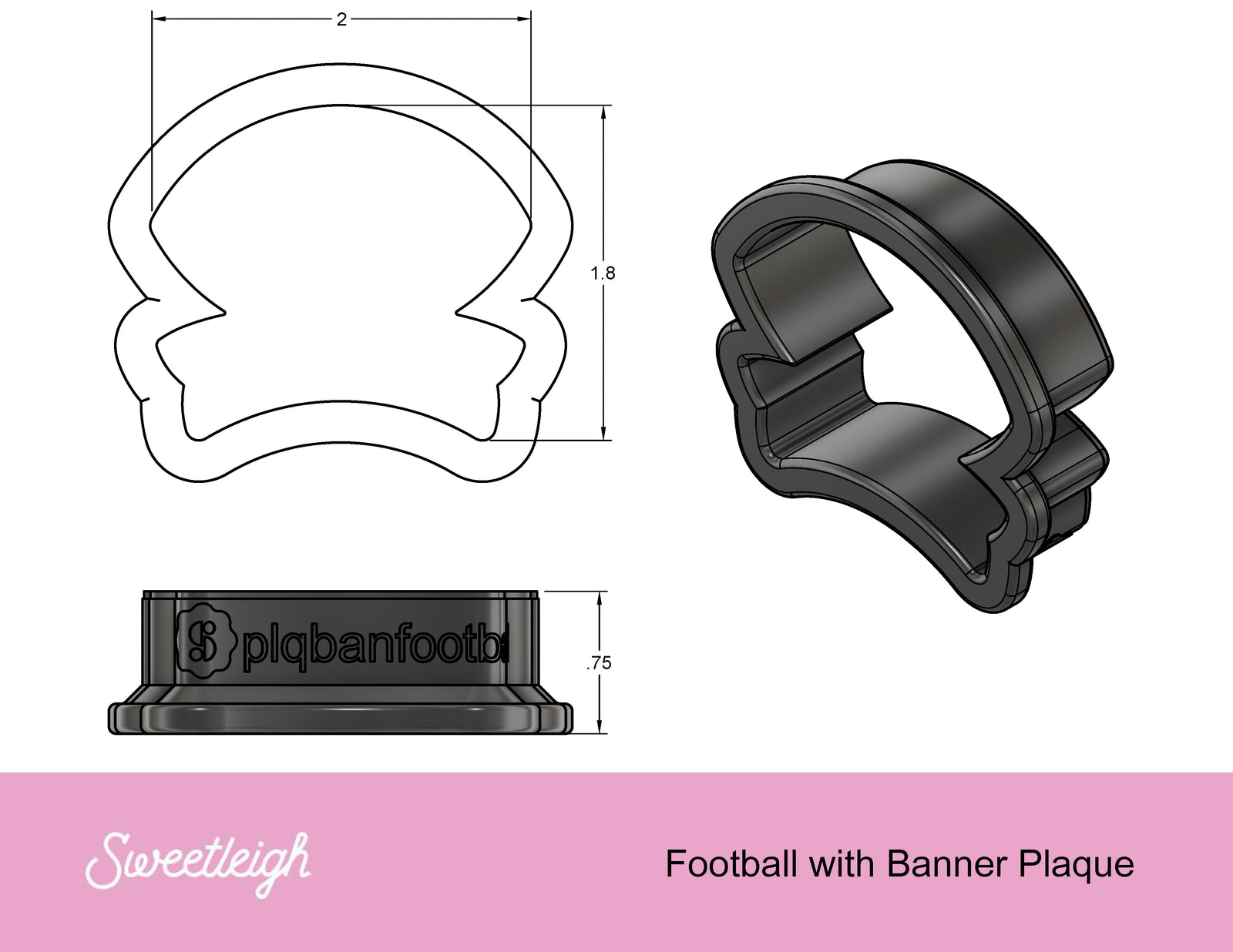 Football with Banner Plaque Cookie Cutter - Sweetleigh 