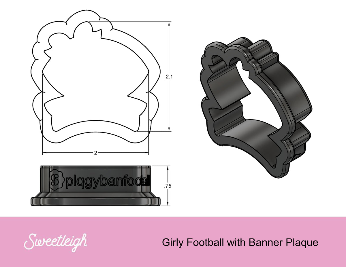 Girly Football with Banner Plaque Cookie Cutter