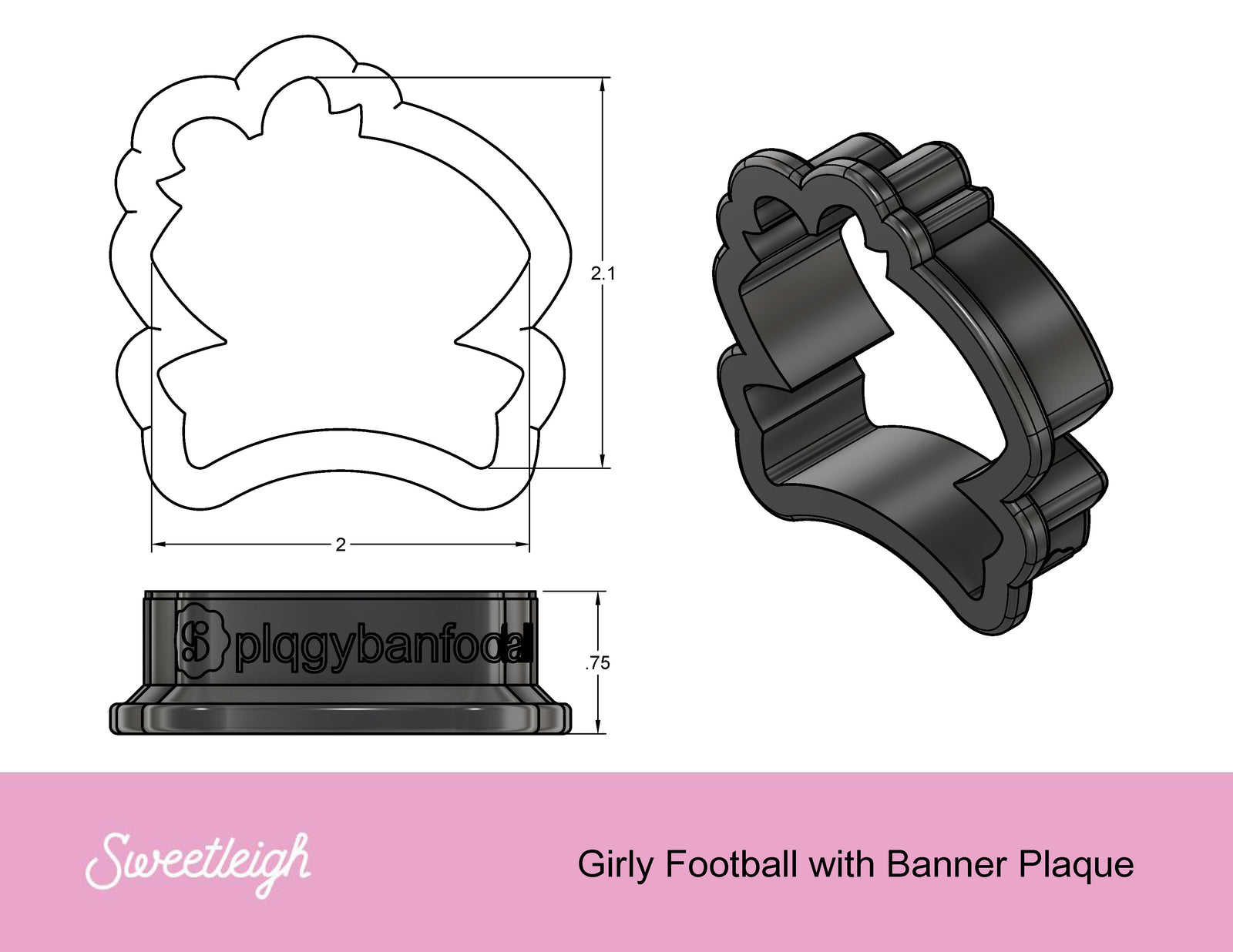 Girly Football with Banner Plaque Cookie Cutter - Sweetleigh 