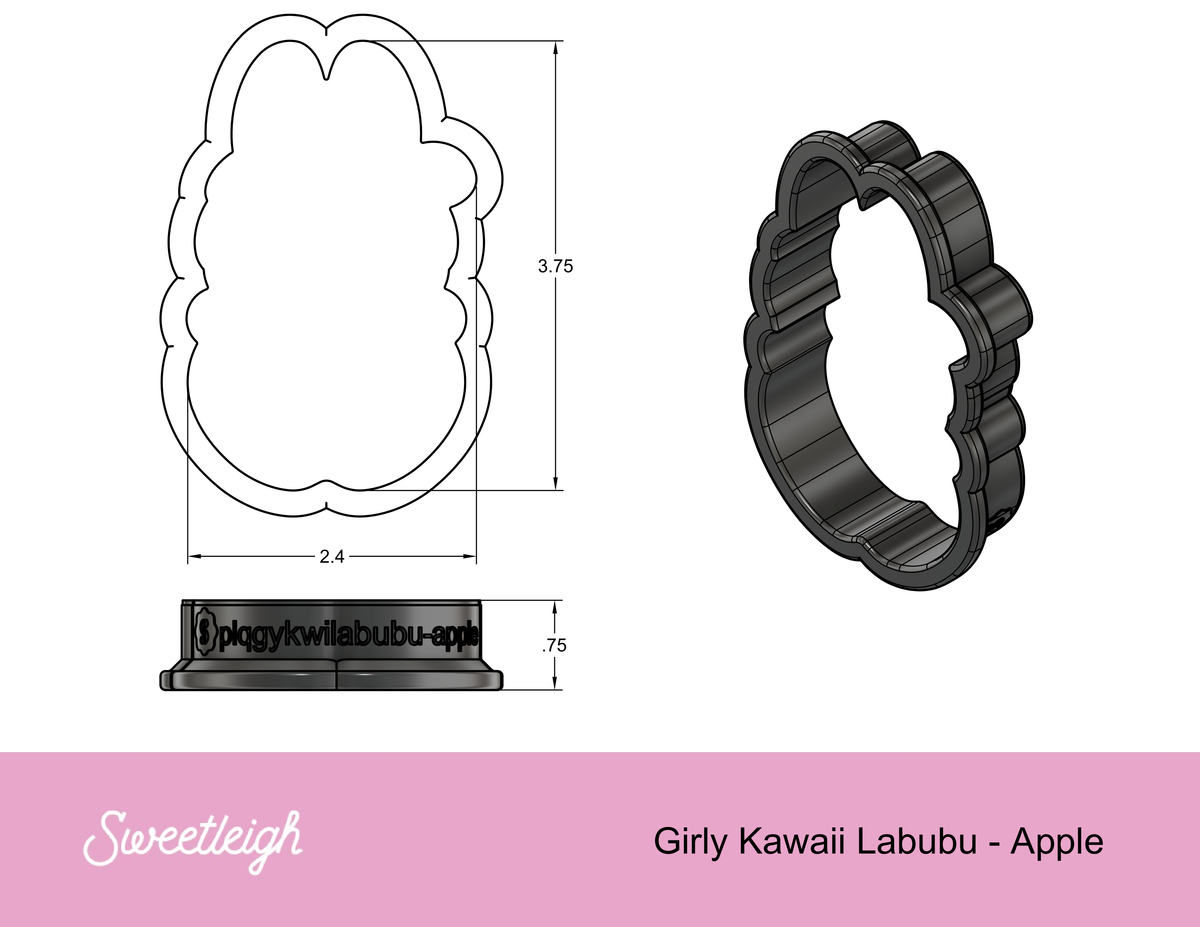 Girly Kawaii Labubu Apple Plaque Cookie Cutter
