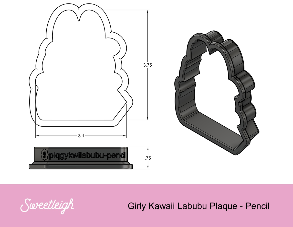 Girly Kawaii Labubu Pencil/Crayon Plaque Cookie Cutter
