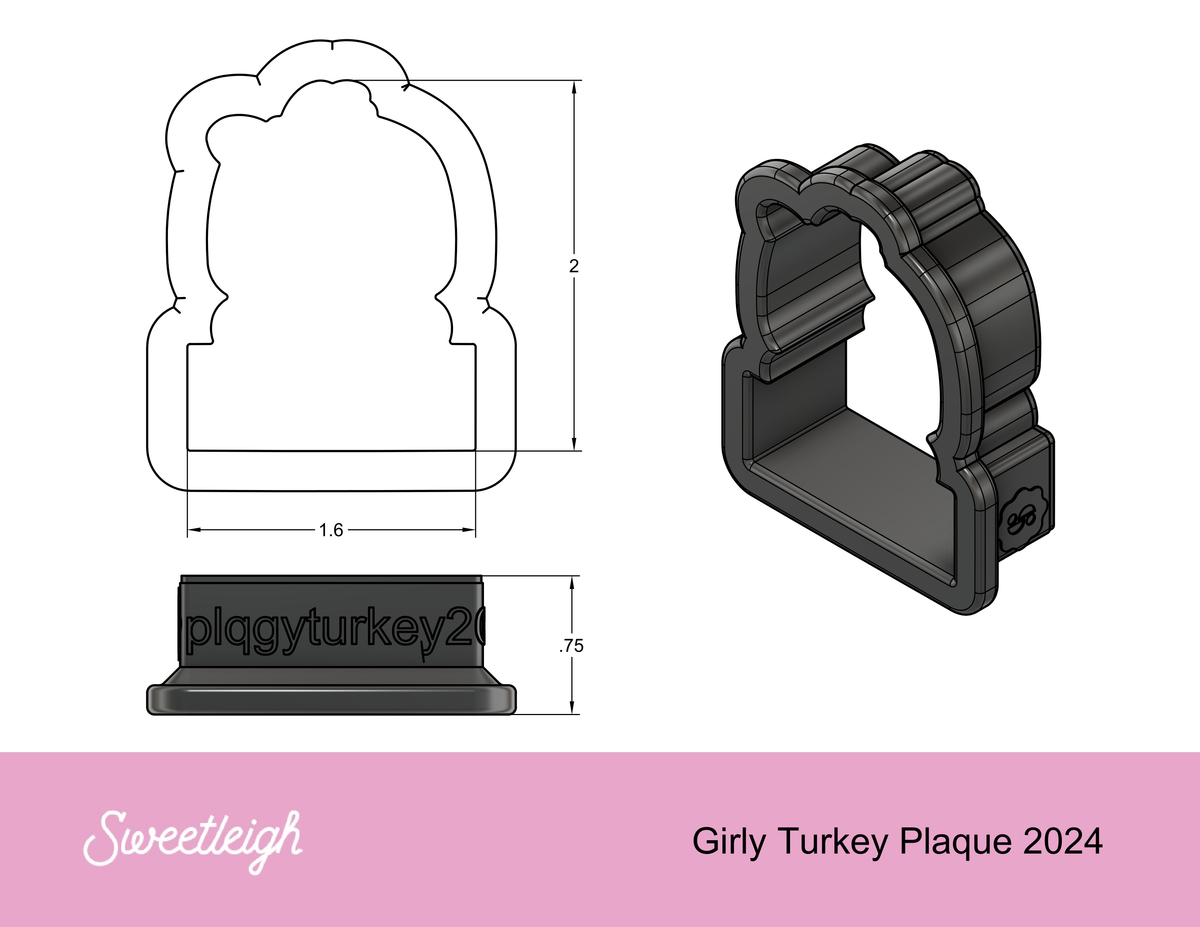 Girly Turkey Plaque 2024 Cookie Cutter