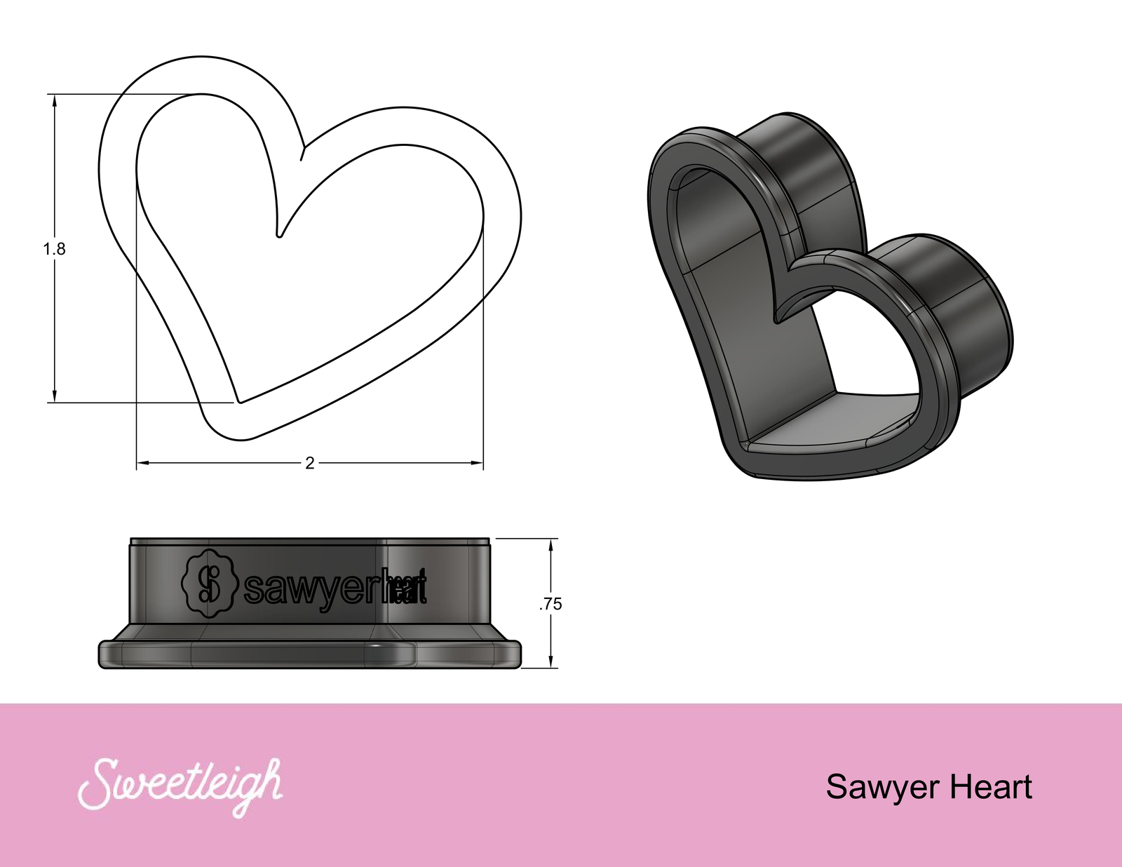 Sawyer Heart Cookie Cutter - Sweetleigh 