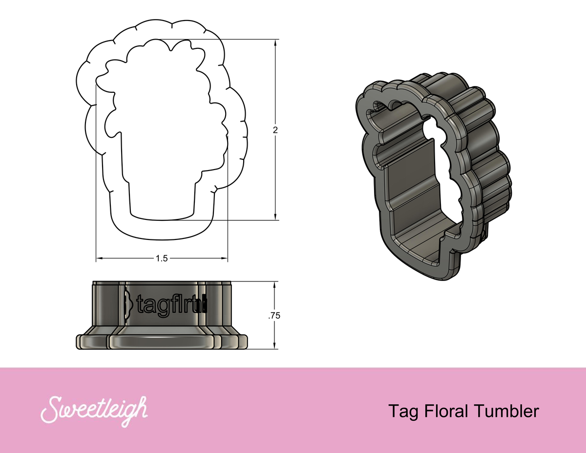 Floral Tumbler with Tag Cookie Cutter