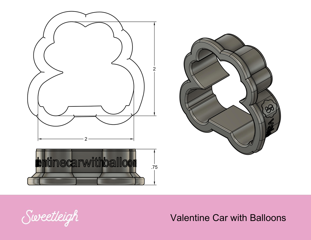 Valentine Car with Balloons Cookie Cutter by MinnieCakes