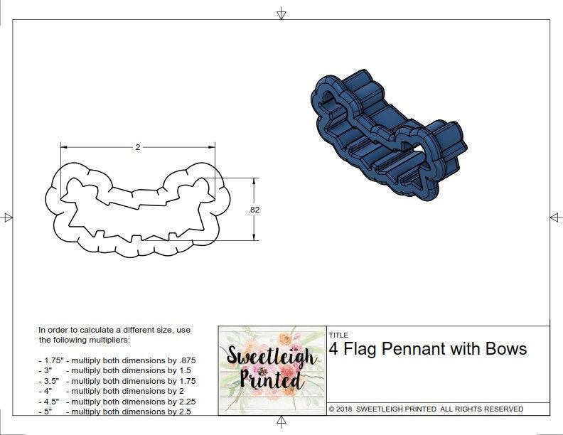 4 Flag Pennant with Bows Cookie Cutter - Sweetleigh 