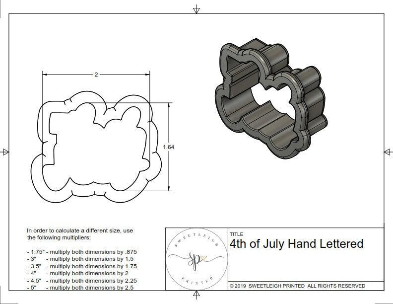 4th of July Hand Lettered Cookie Cutter - Sweetleigh 
