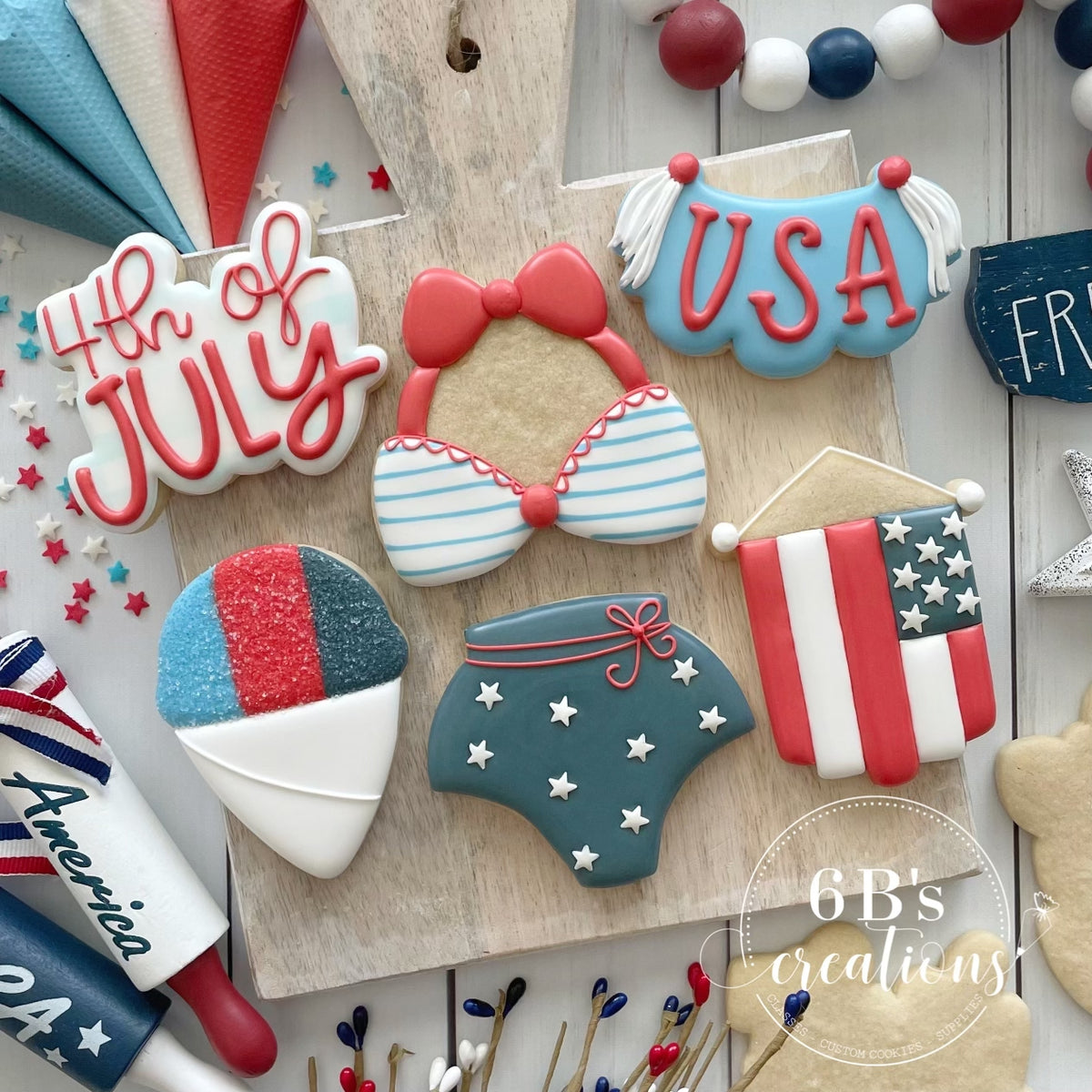 6 B&#39;s Creations 4th of July Teaching Partners Cookie Class Set