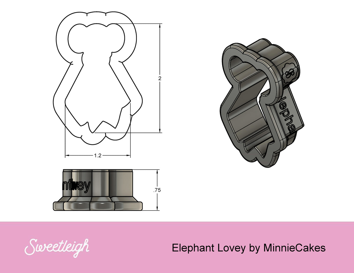 Elephant Lovey Cookie Cutter by MinnieCakes