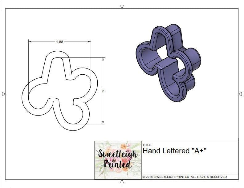 A+ Hand Lettered Cookie Cutter - Sweetleigh 
