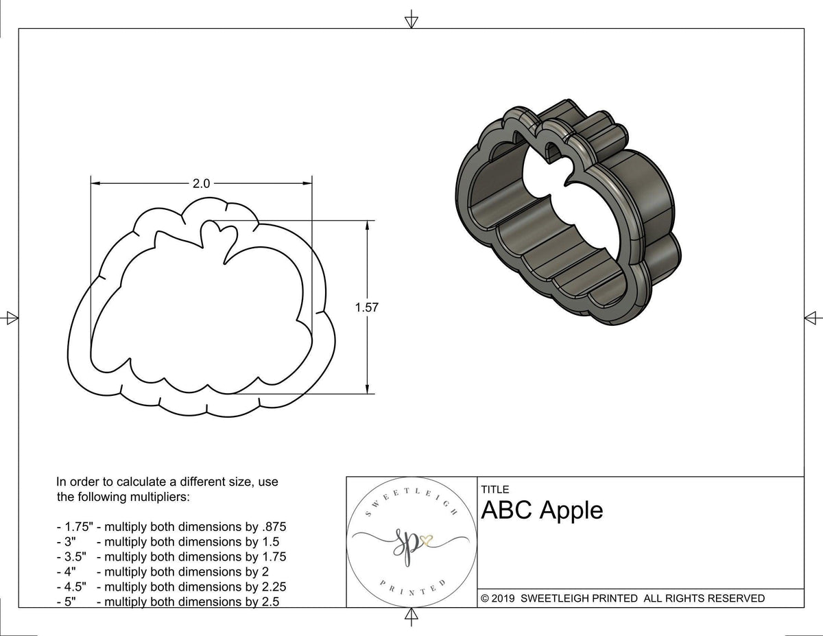 ABC Apple Hand Lettered Cookie Cutter - Sweetleigh 
