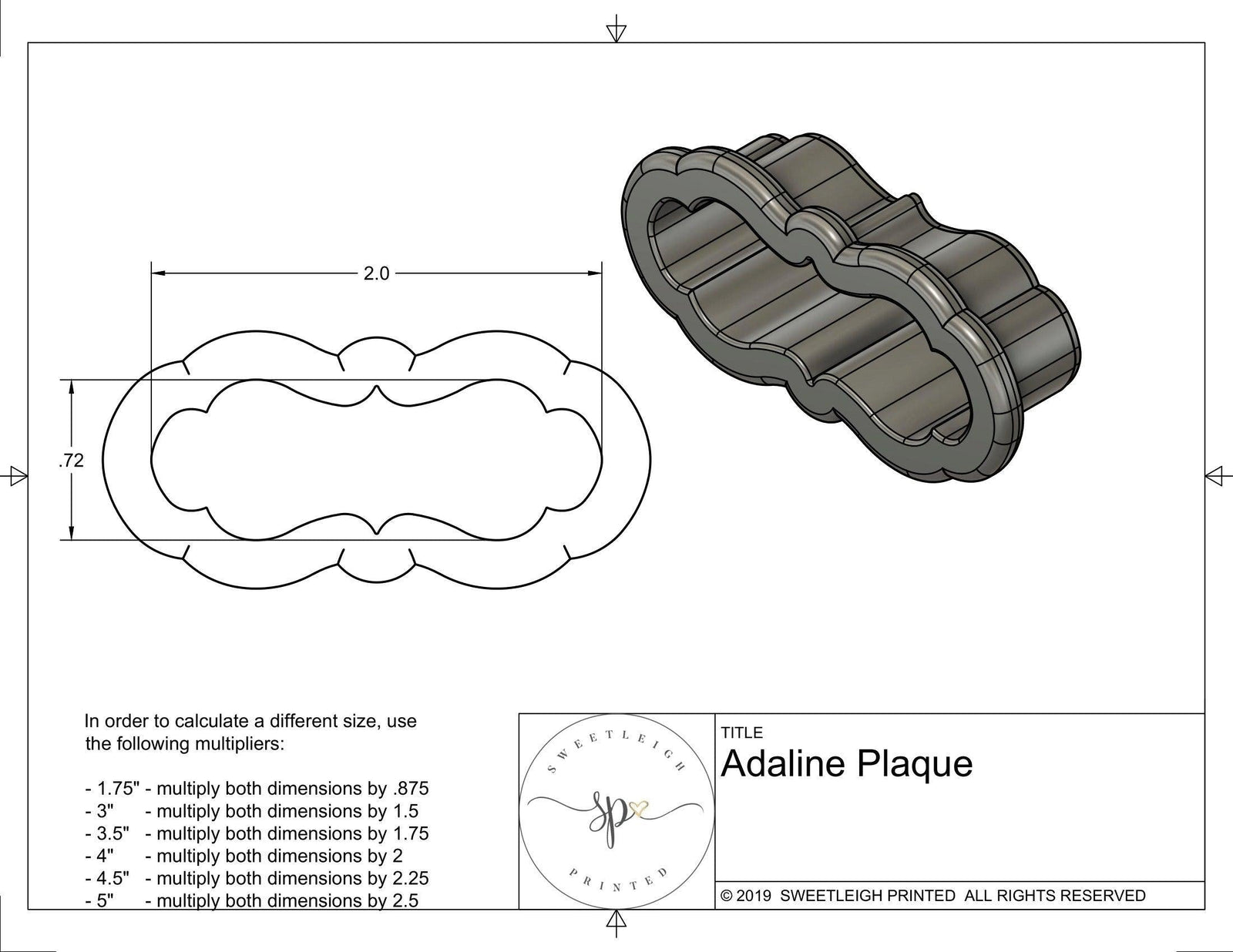 Adaline Plaque Cookie Cutter - Sweetleigh 