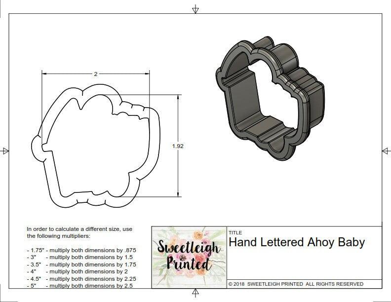 Ahoy Baby Hand Lettered Cookie Cutter - Sweetleigh 