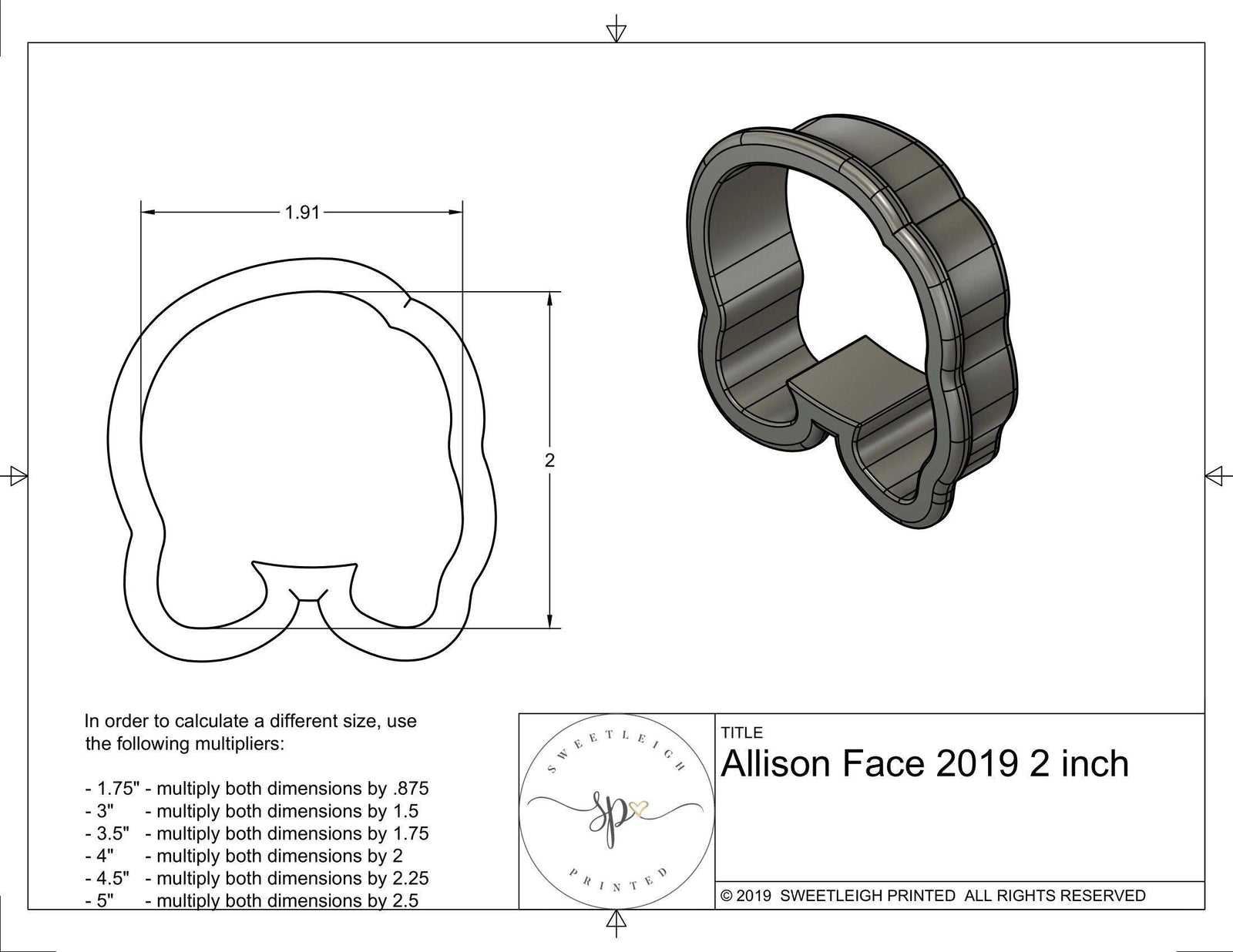 Allison Face 2019 Cookie Cutter - Sweetleigh 