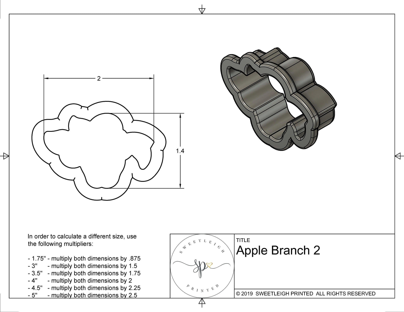 Apple Branch 2 Cookie Cutter - Sweetleigh 