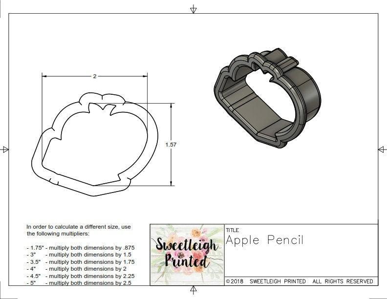 Apple with Pencil Cookie Cutter - Sweetleigh 