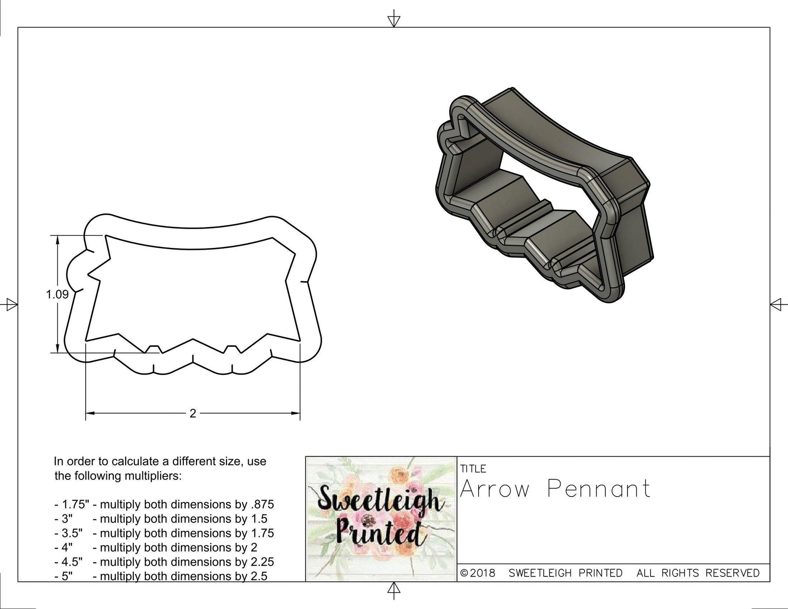 Arrow Pennant Cookie Cutter - Sweetleigh 