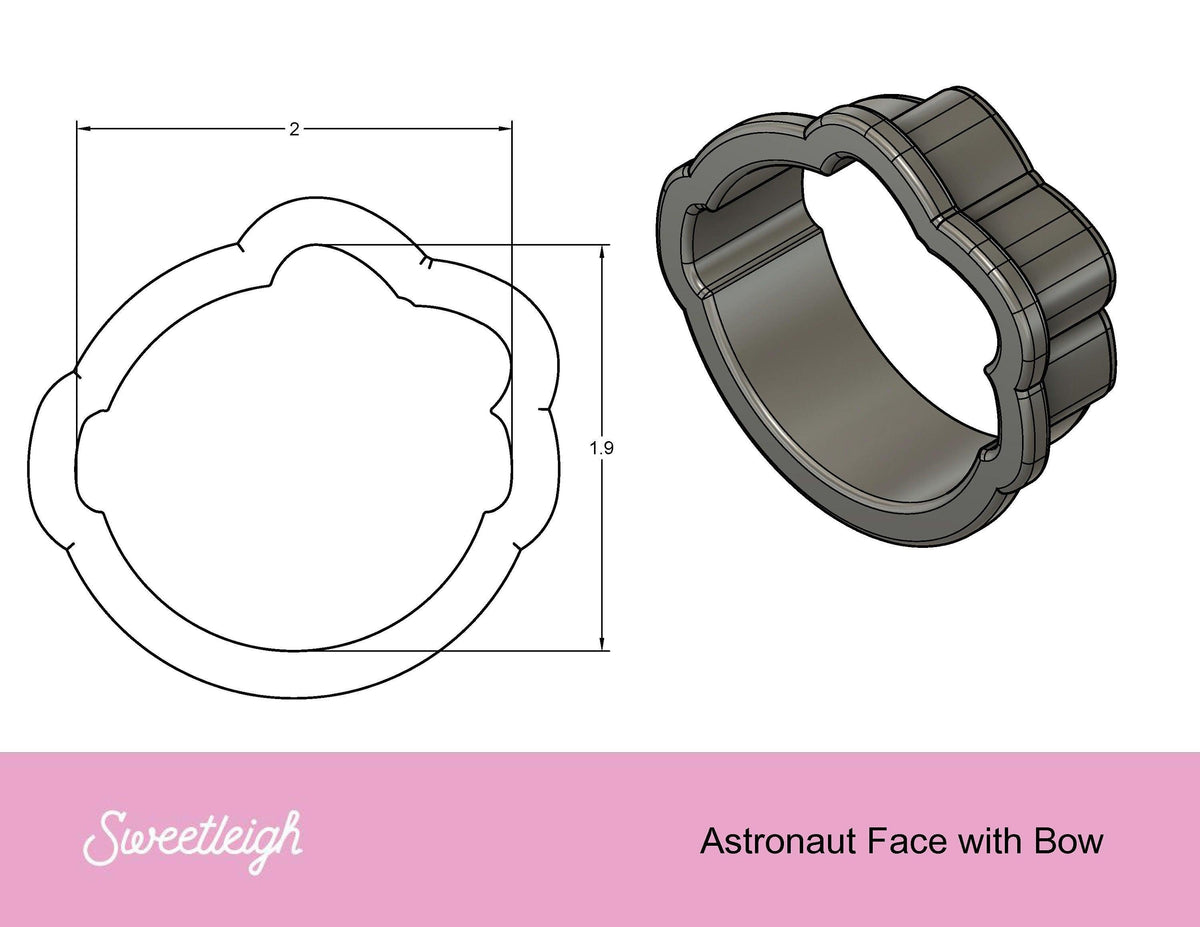Astronaut Face with Bow Cookie Cutter - Sweetleigh 