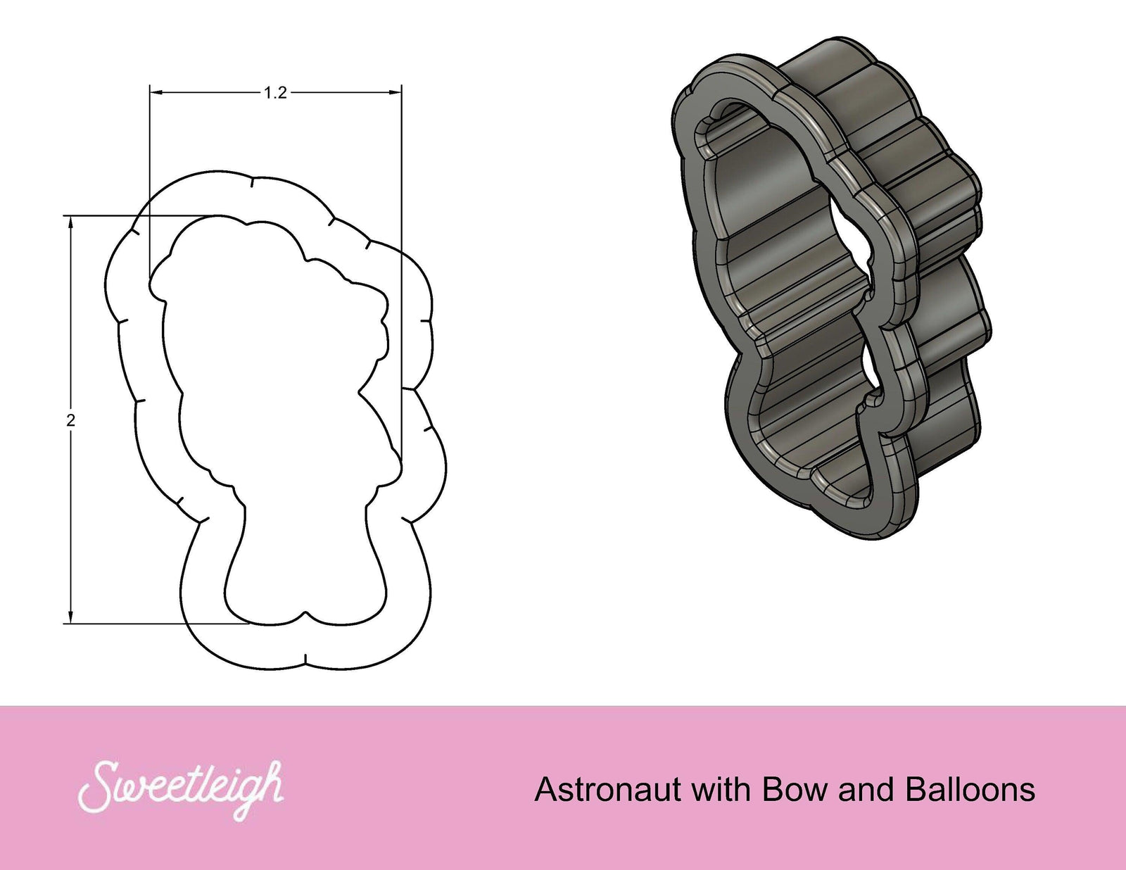 Astronaut with Bow and Balloons Cookie Cutter - Sweetleigh 