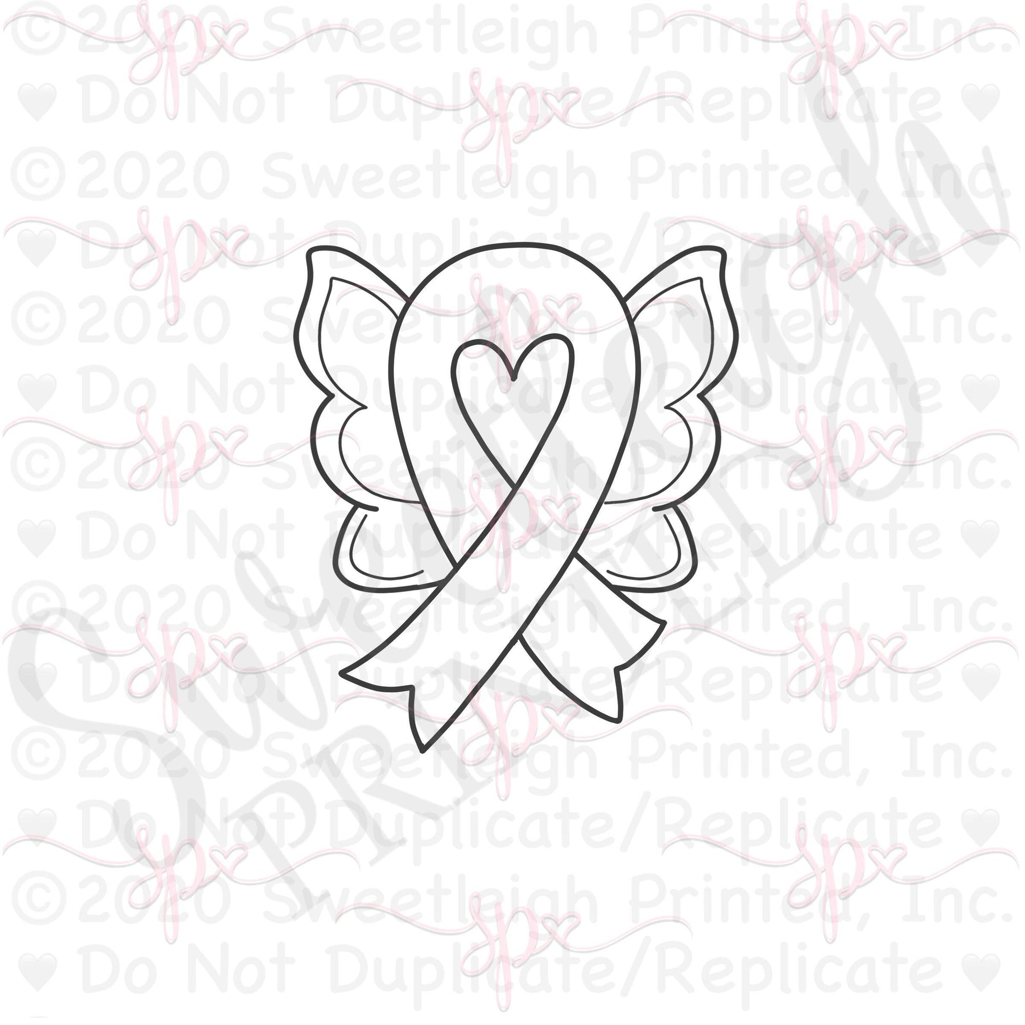 Awareness Ribbon with Angel Wings Cookie Cutter - Sweetleigh 