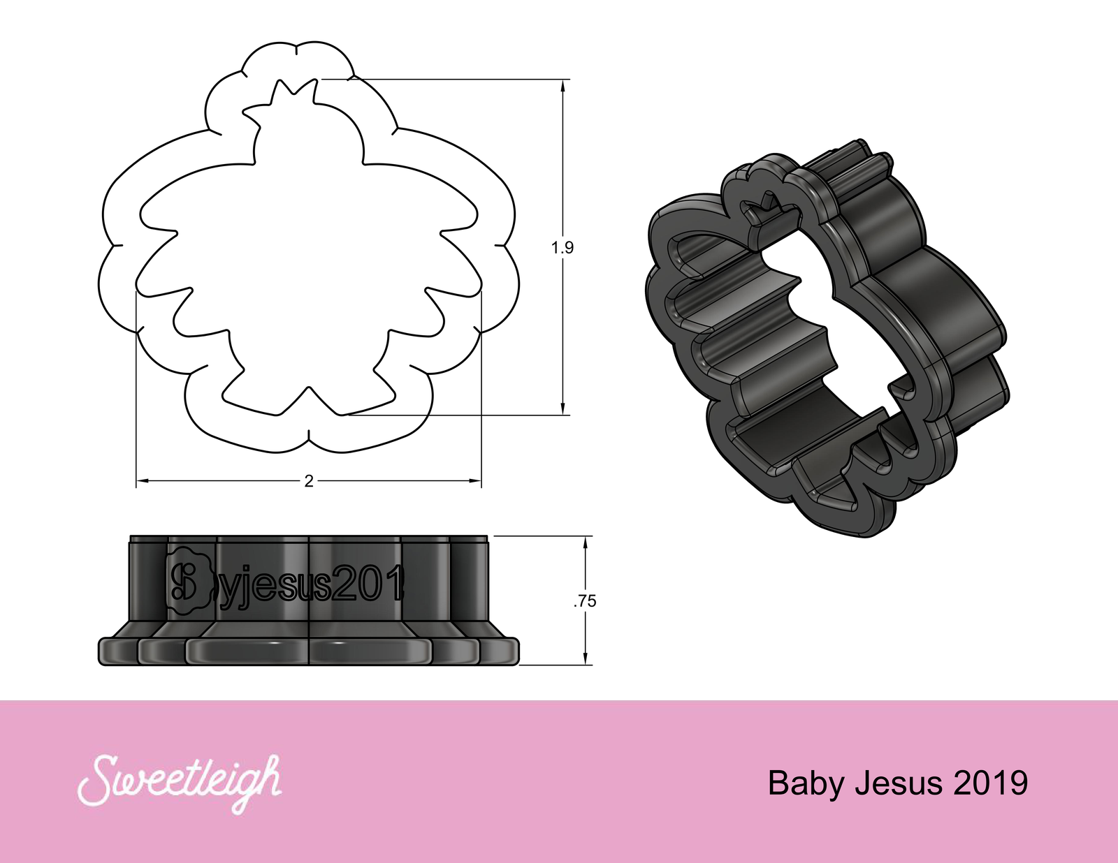 Baby Jesus 2019 Cookie Cutter - Sweetleigh 