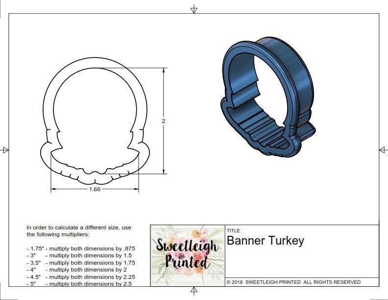 Banner Turkey Cookie Cutter - Sweetleigh 