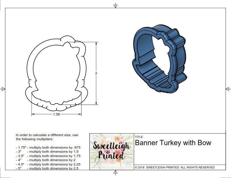 Banner Turkey with Bow Cookie Cutter - Sweetleigh 