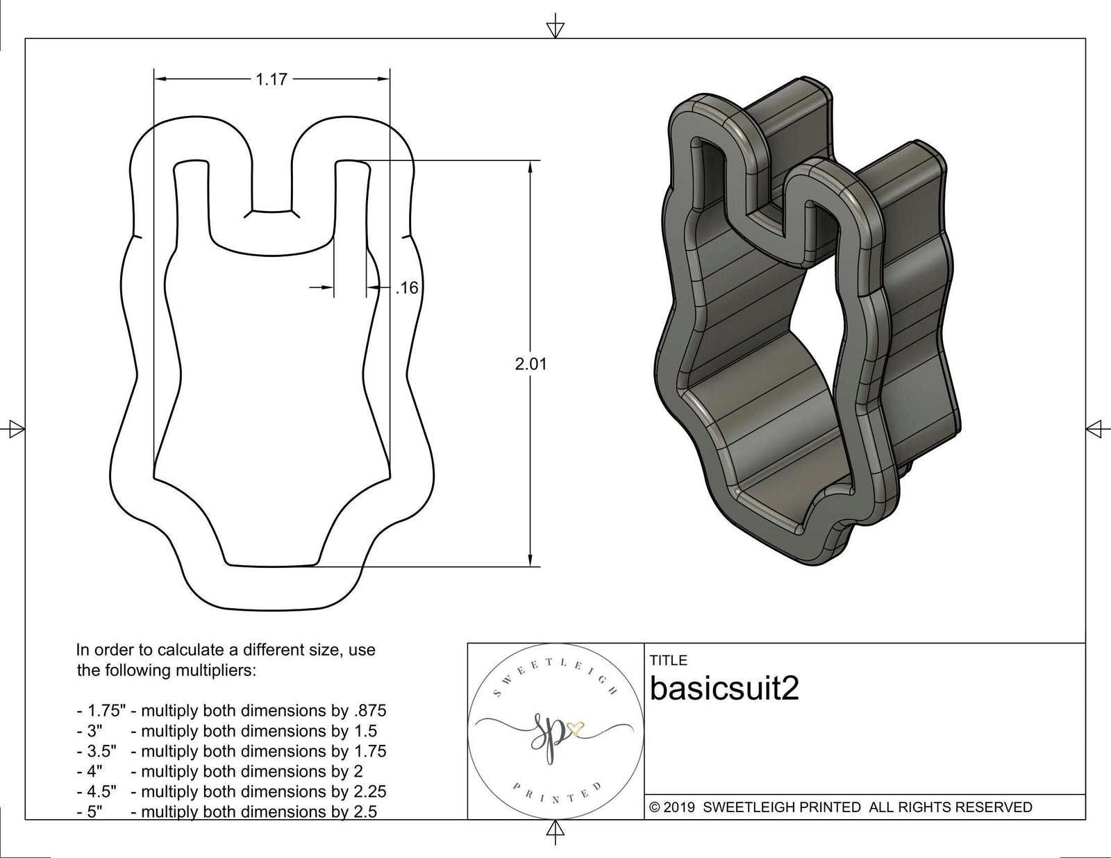 Basic Bathing Suit 2 Cookie Cutter - Sweetleigh 