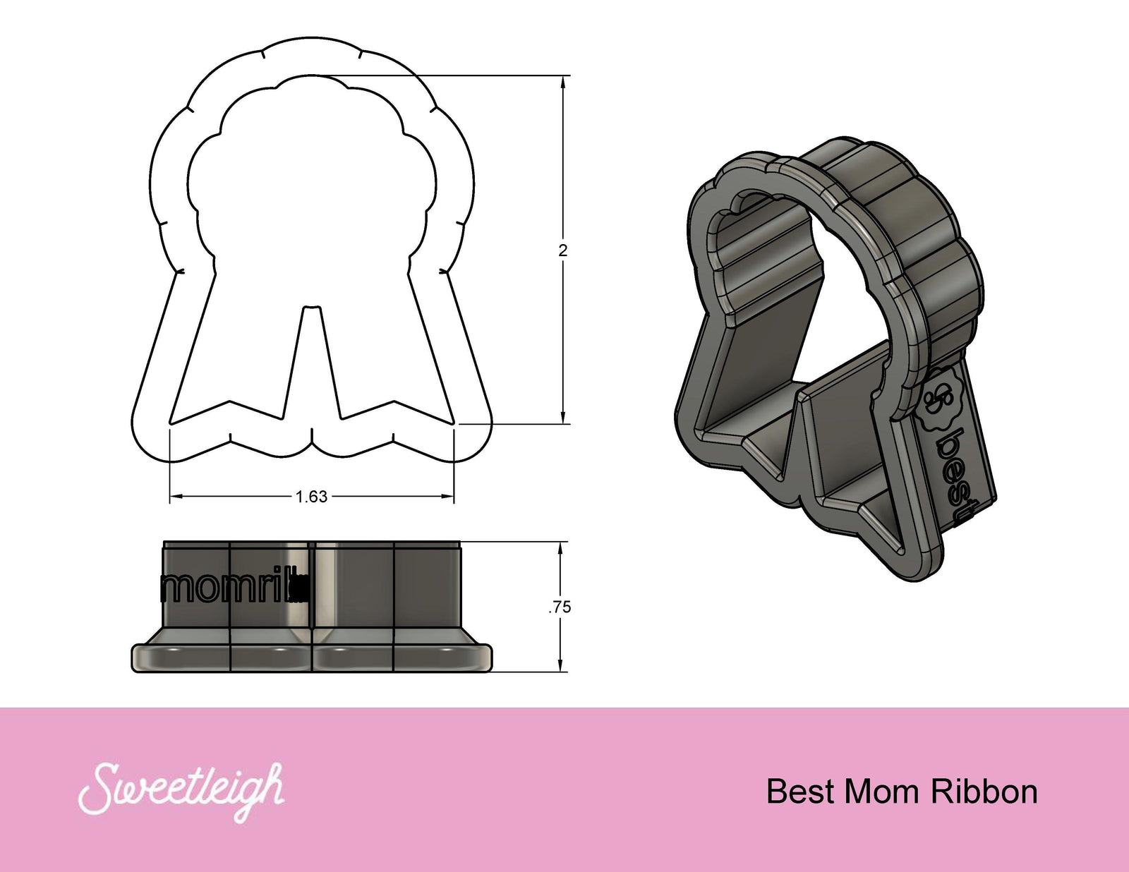 Best Mom Ribbon Cookie Cutter - Sweetleigh 
