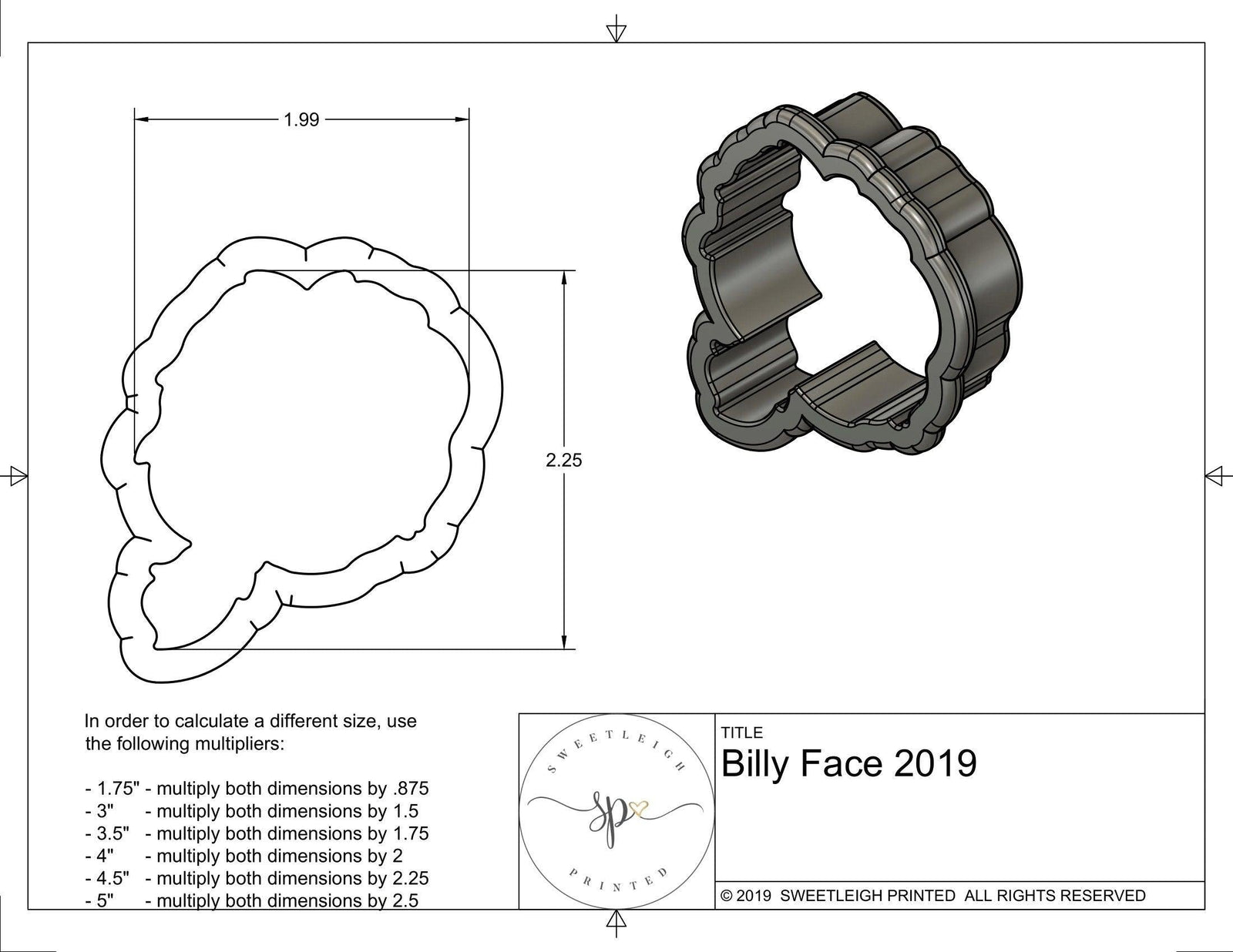 Billy Face 2019 Cookie Cutter - Sweetleigh 