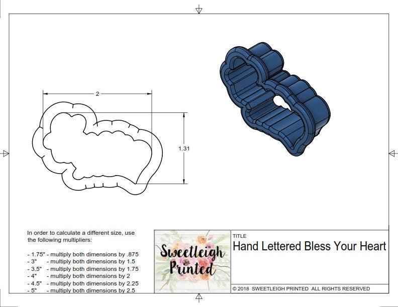 Bless Your Heart Hand Lettered Cookie Cutter - Sweetleigh 