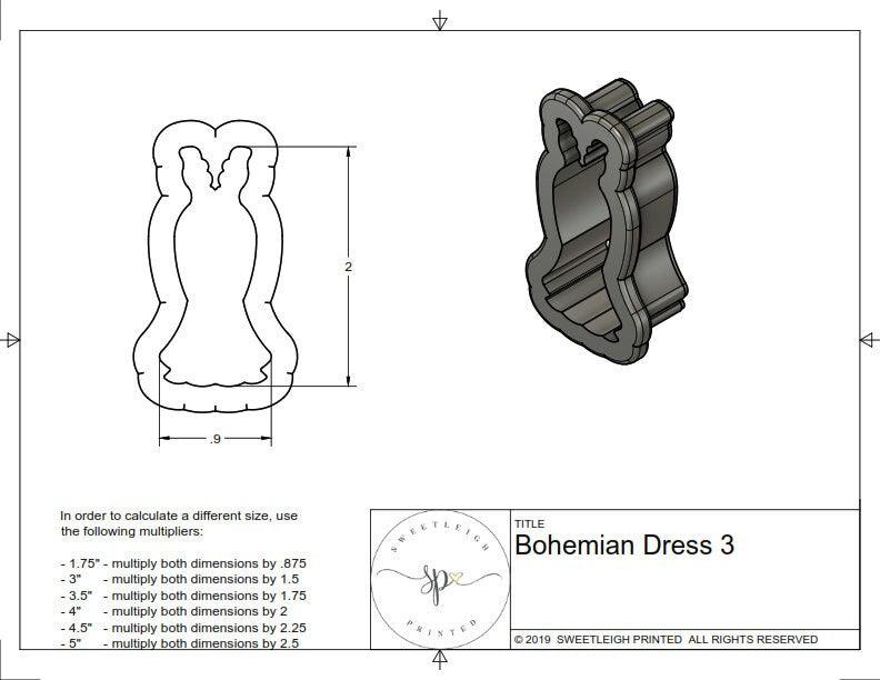Bohemian Dress 3 Cookie Cutter - Sweetleigh 