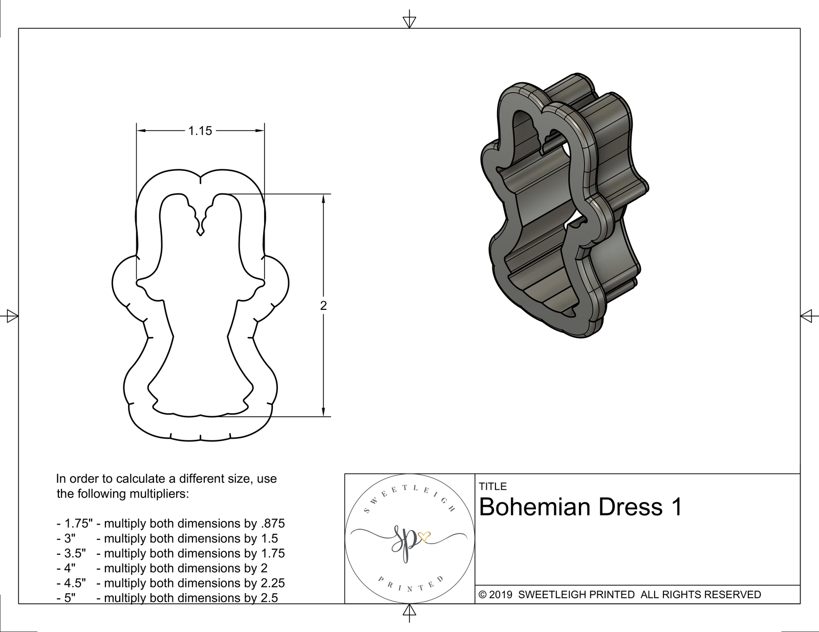 Bohemian Dress 1 Cookie Cutter - Sweetleigh 