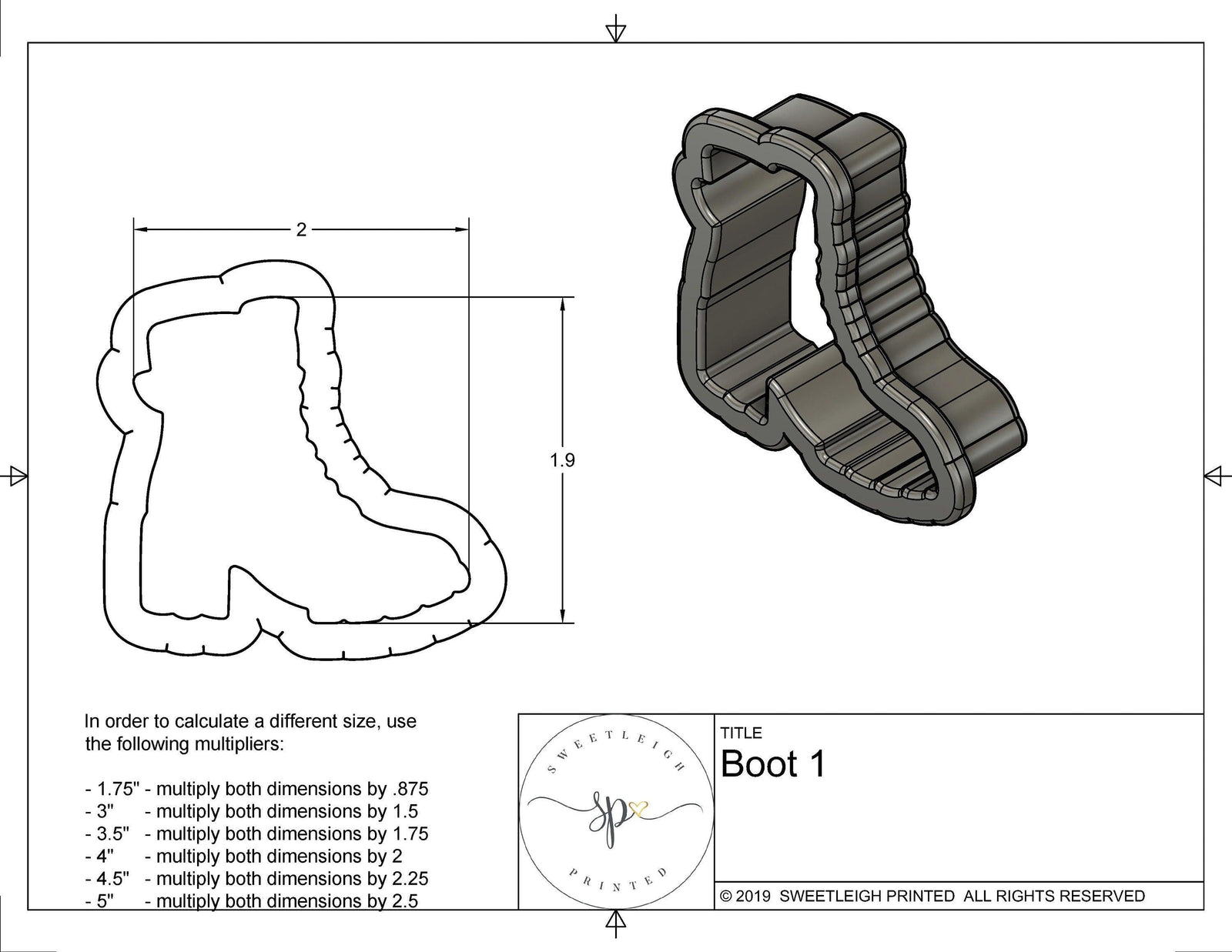 Boot 1 Cookie Cutter - Sweetleigh 
