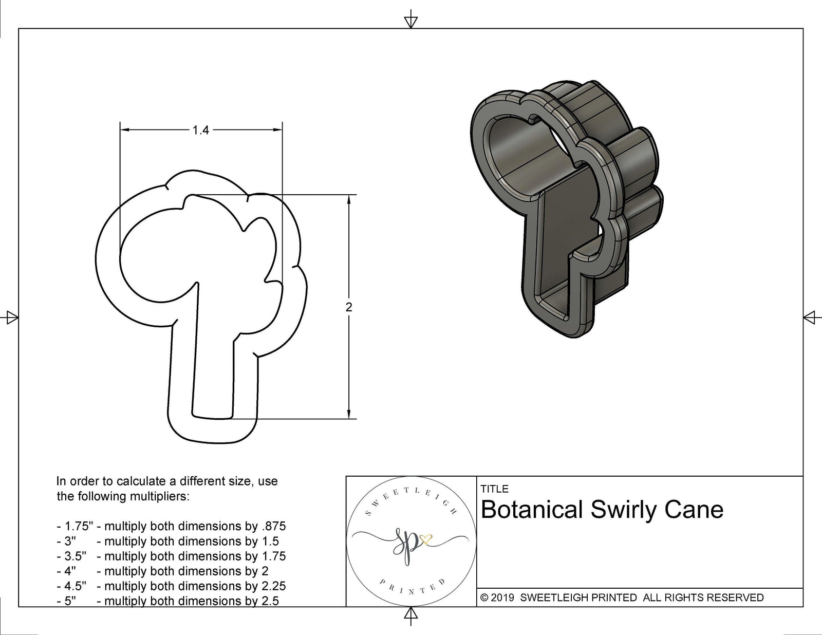 Botanical Swirly Candy Cane Cookie Cutter - Sweetleigh 