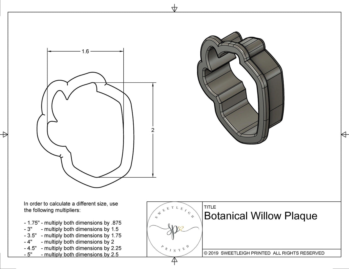 Botanical Willow Plaque Cookie Cutter - Sweetleigh 