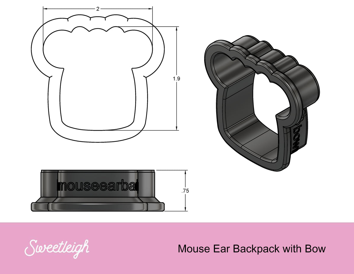Mouse Ear Backpack with Bow Cookie Cutter
