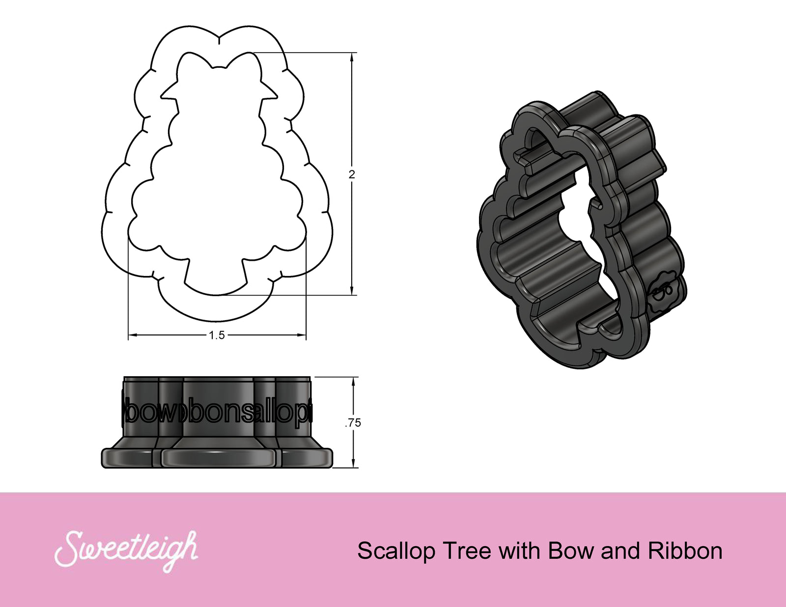 Scallop Tree With Bow and Ribbons Cookie Cutter - Sweetleigh 