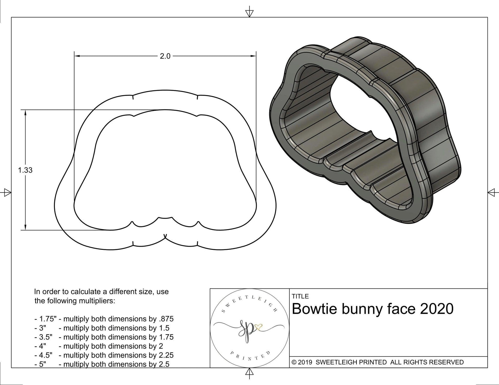 Bowtie Bunny Face 2020 Cookie Cutter - Sweetleigh 