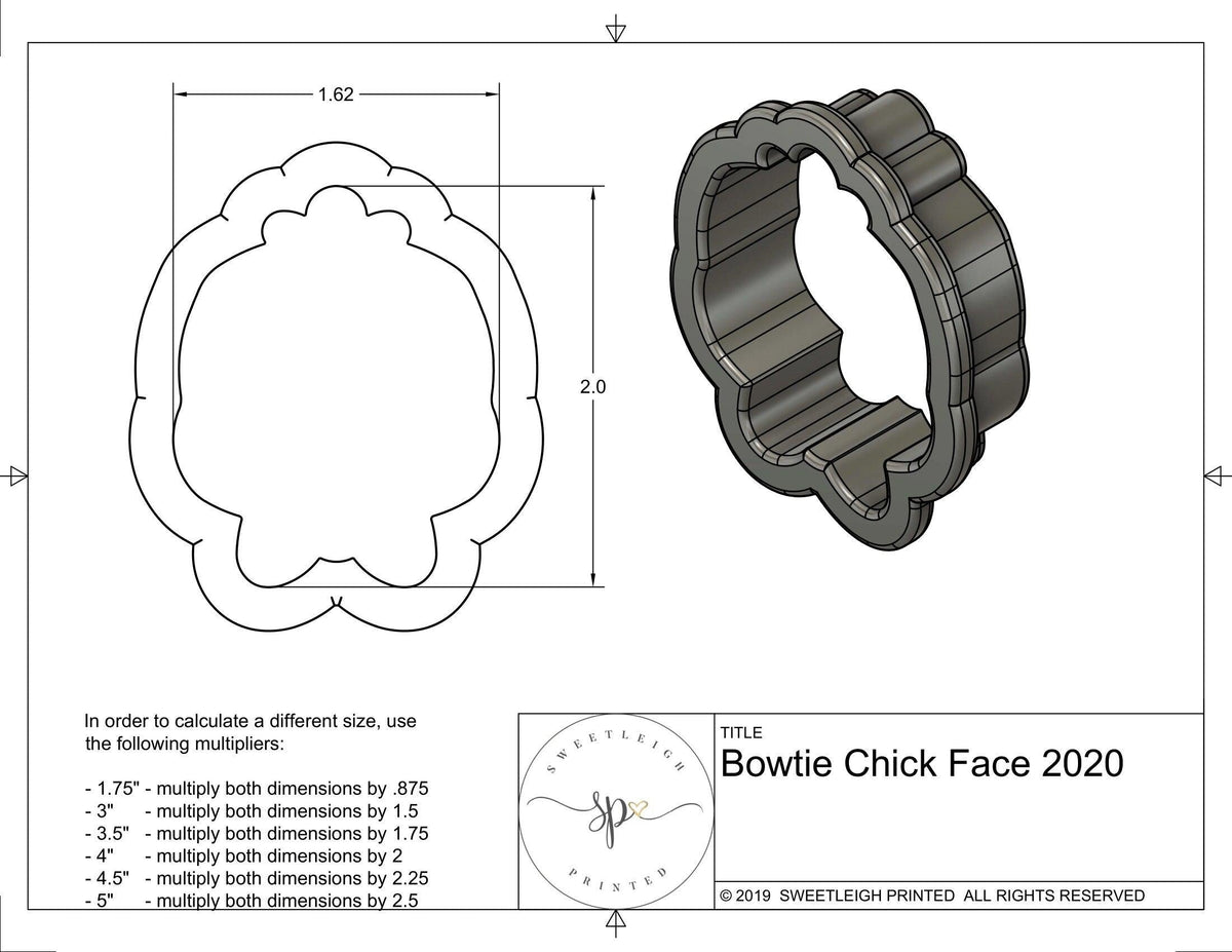 Bowtie Chick Face 2020 Cookie Cutter - Sweetleigh 