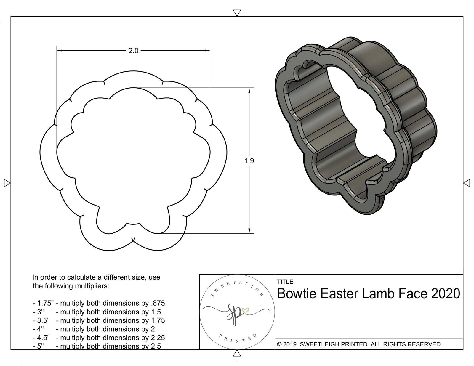 Bowtie Lamb Face 2020 Cookie Cutter - Sweetleigh 