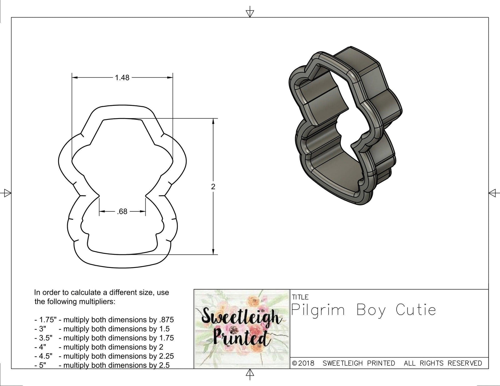 Boy Pilgrim 2018 Cookie Cutter - Sweetleigh 