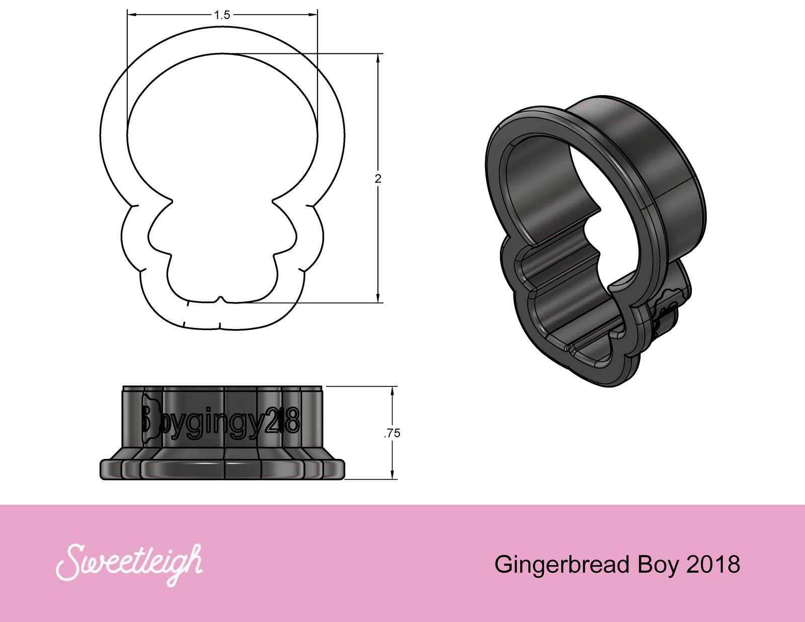 Gingerbread Boy 2018 Cookie Cutter - Sweetleigh 