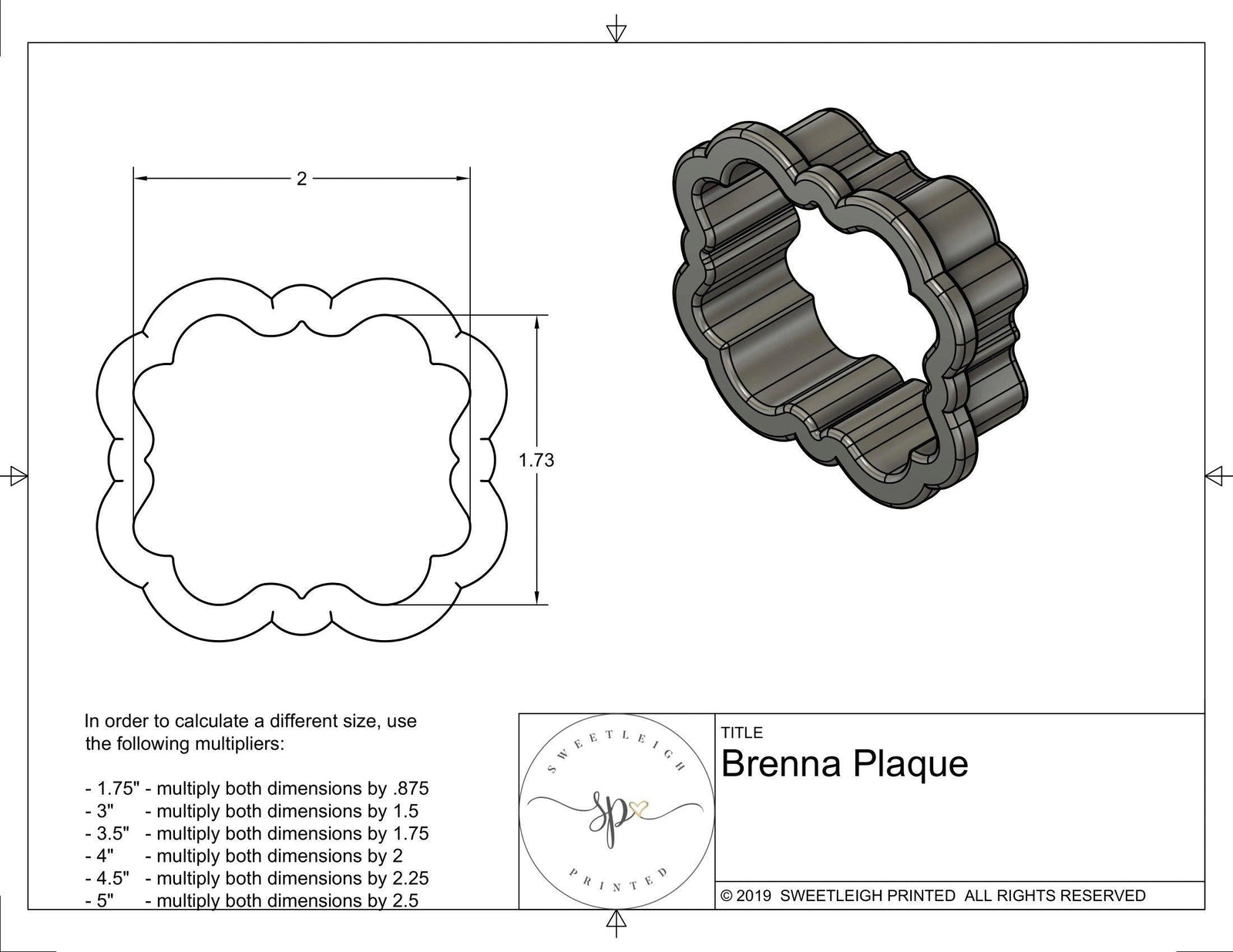 Brenna Plaque Cookie Cutter - Sweetleigh 