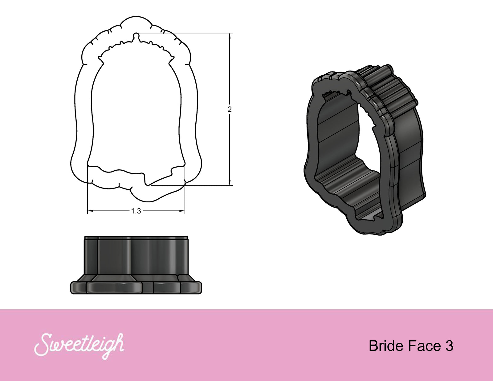 Bride Face 3 Cookie Cutter