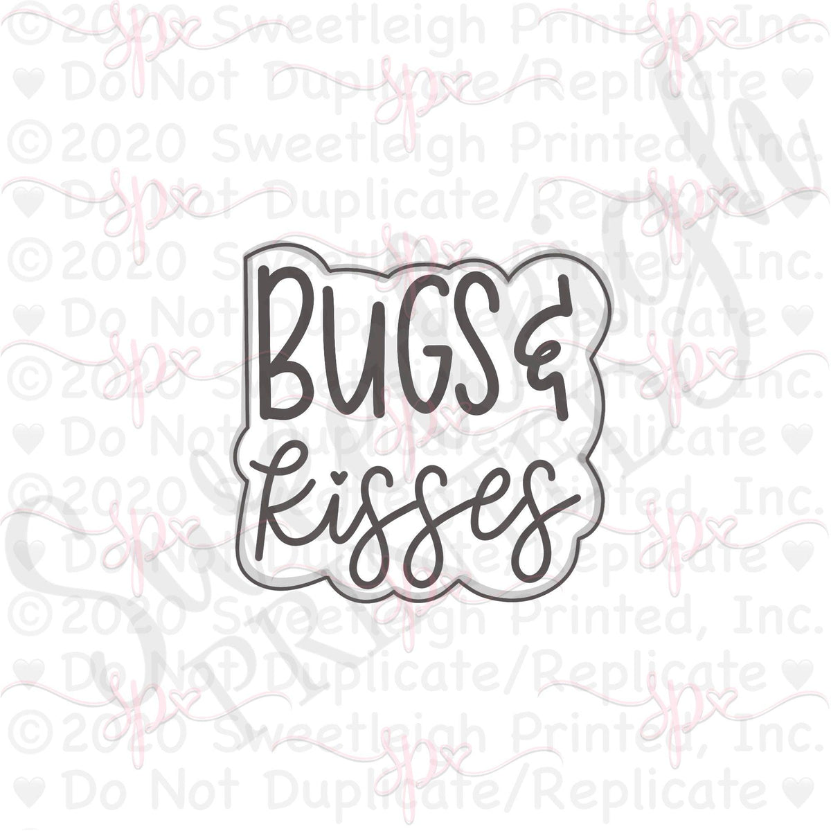 Bugs &amp; Kisses Hand Lettered Cookie Cutter - Sweetleigh 