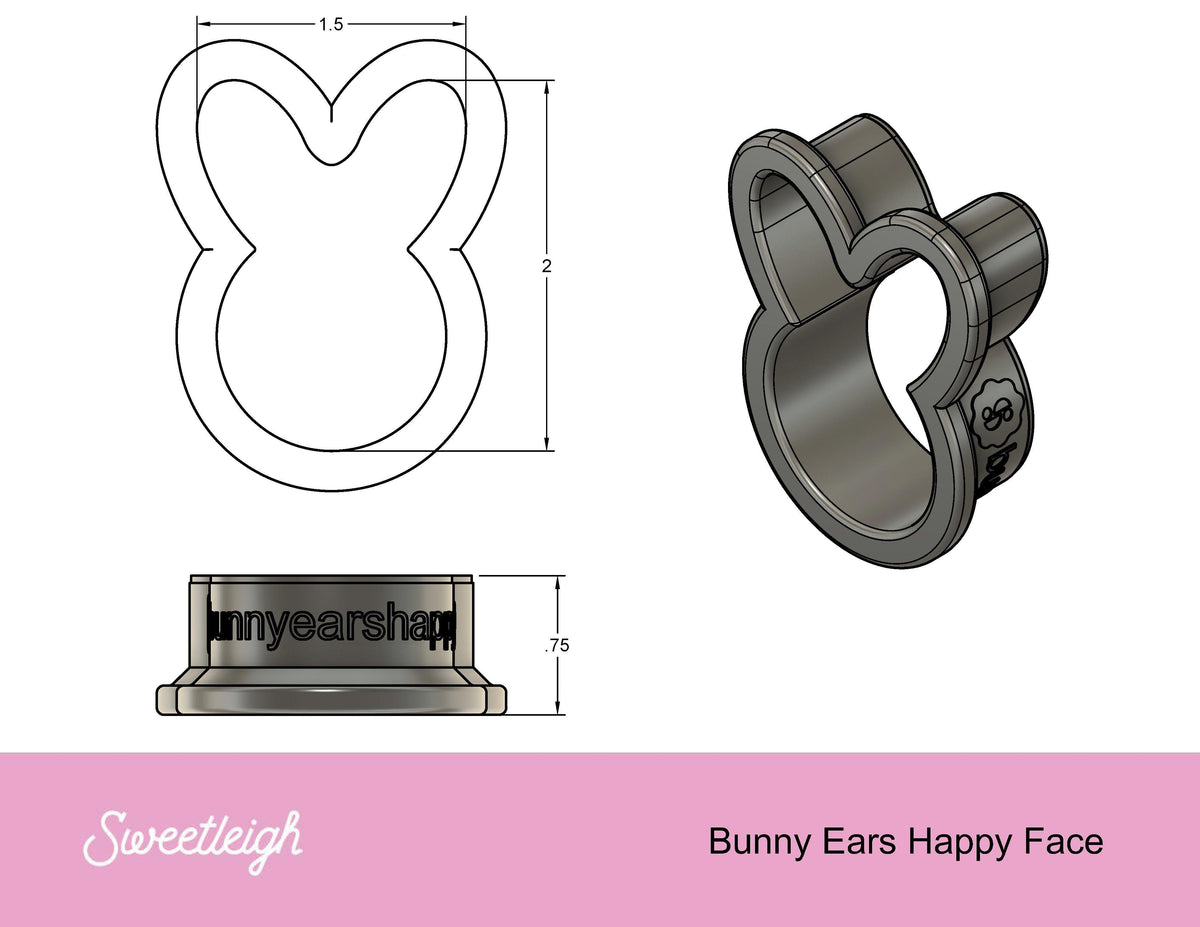 Bunny Ears Happy Face Cookie Cutter - Sweetleigh 