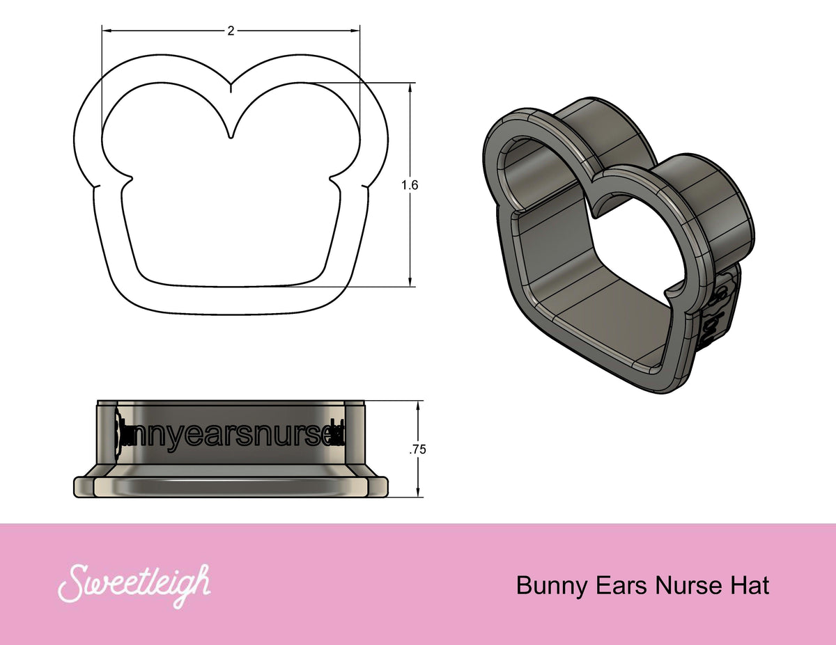 Bunny Ears Nurse Hat Cookie Cutter - Sweetleigh 