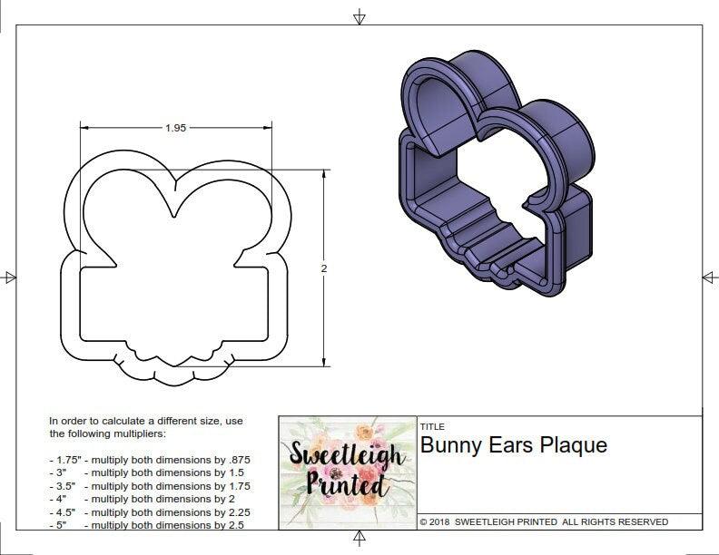 Bunny Ears Plaque Cookie Cutter - Sweetleigh 